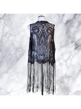 Torrid Black Lace Fringe Mock Neck Top in Deep Black